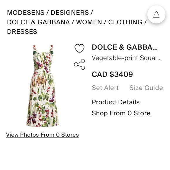 Dolce & Gabbana Square Neck Vegetable Print Midi Cady Dress 2018 XS / IT 36 - Picture 2 of 16